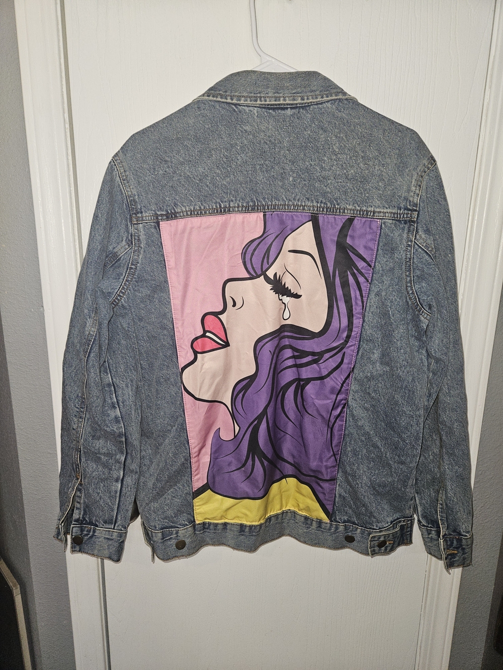 Chemistry Denim Jacket with Pink & Purple Pop Art Back Panel